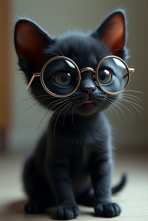 an element black kitten wearing glasses (don’t look like an ai)