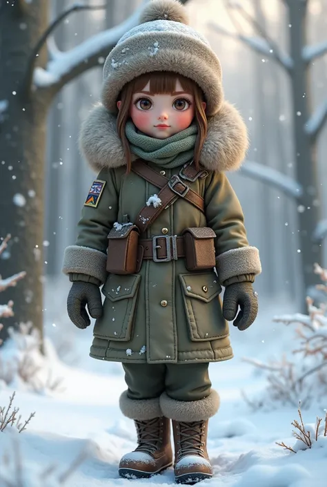 Russian girls soldier cute in snow