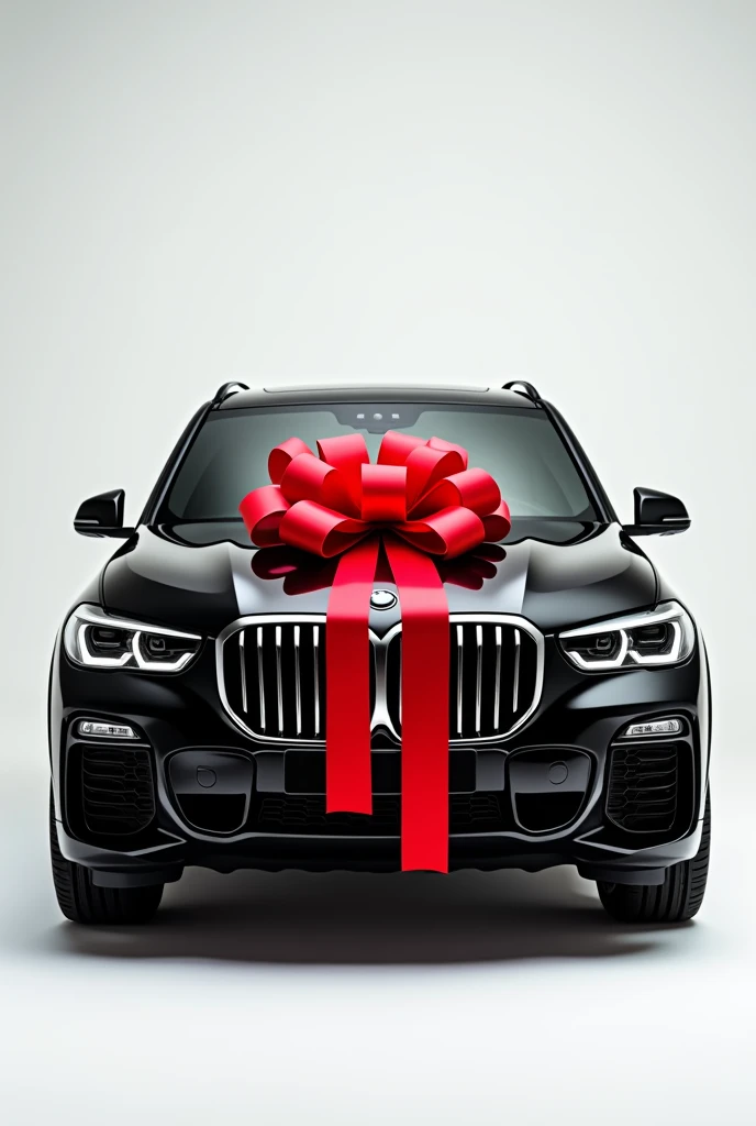 Photo of a black BMW X5 with a red gift bow