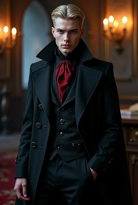 Gothic vampire costumes for blond men with short hair and blue eyes