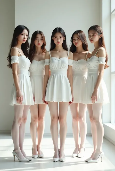 Five 18 year old beautiful legged maids ,  five maids in white ass pantyhose, True