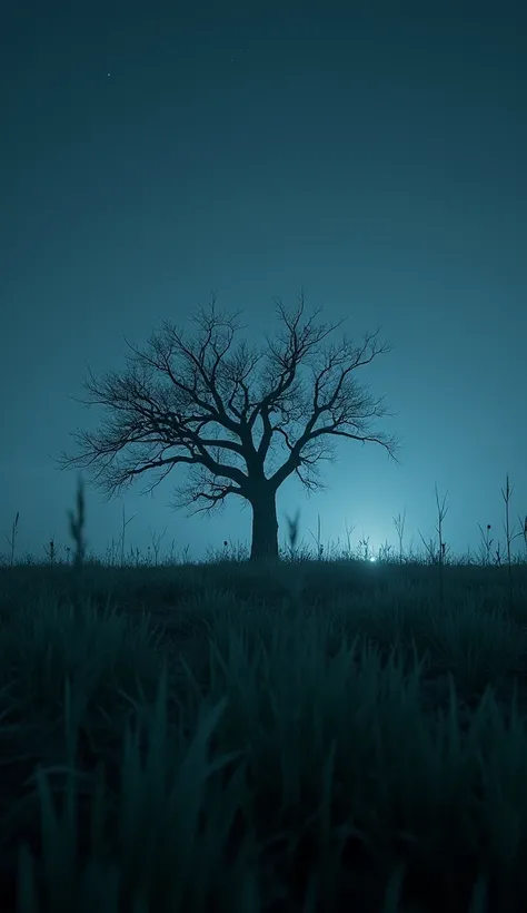 grassland,A dead tree in the distance，night, Photographic masterpieces ，  Movie Posters 