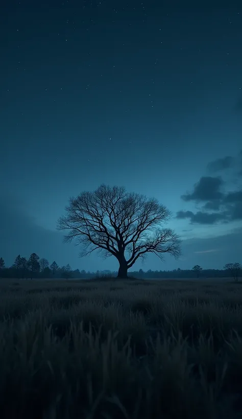 grassland,A dead tree in the distance，night, Photographic masterpieces ，  Movie Posters 