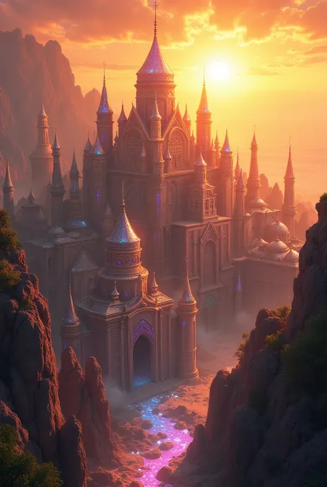 The golden city bathed in the rays of the setting sun ,  with iridescent reflections on its gemstone walls.



