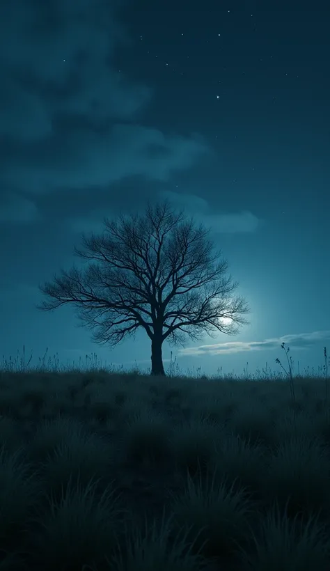 grassland,A dead tree in the distance，night, Photographic masterpieces ，  Movie Posters 