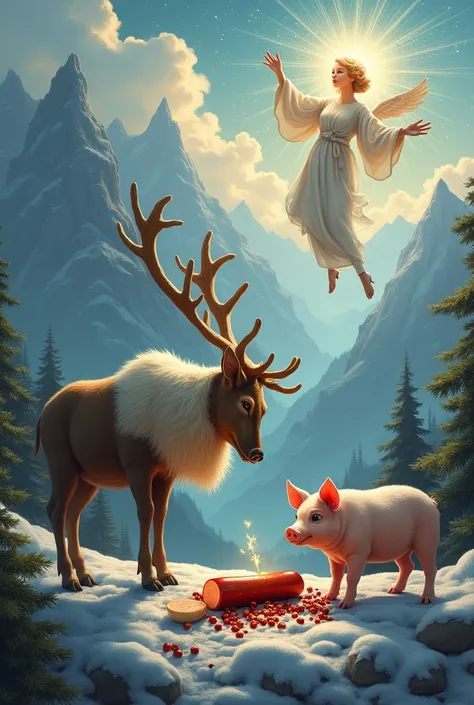 Rudolf the reindeer cuts a pig in the mountains of Harghita and from heaven the angel fills the sausage 