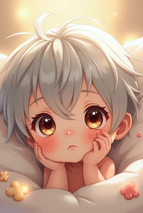 Anime baby boy with silver hair and hazel eyes