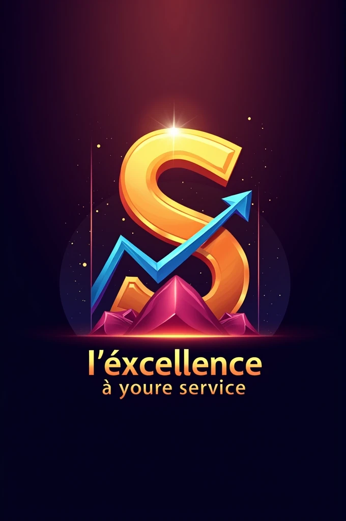 Le logo S en couleurs gloire et richesse avec un graphique croissant et juste en bas le slogan "lexcellence à votre service 