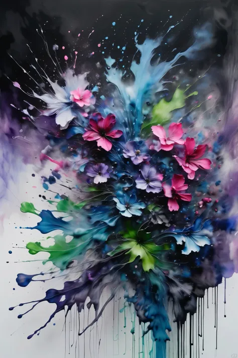 Colorful: Black ink flow: 16k resolution photorealistic masterpiece: author：Aaron Hawkey and Jeremy Mann: Complex and detailed fluid gouache painting: author：John Baptist Monger: calligraphy: acrylic fiber: watercolor art, Professional photography, natural...