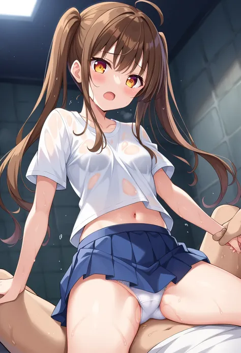 masterpiece,  top quality , ultra detaild, 8k_wallpaper, ( beautiful eyes), ((cute)), cute, ( wonderful), (エロチック), anime moe art style, 1 girl, Alone, underwear, ,  Panty Shots ,  skirt, , ,,ミニ skirt, 1 girl, chest,, , ,,,  brown hair ,  shirt, ,  twin tai...