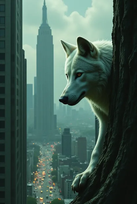 A werewolf hides in the shadow of a skyscraper, his gaze vigilantly fixed on the bustling city life. The art style combines modernity and wildness, with gray and dark green as the main colors, showcasing the unsuitability and conflict of werewolves in mode...