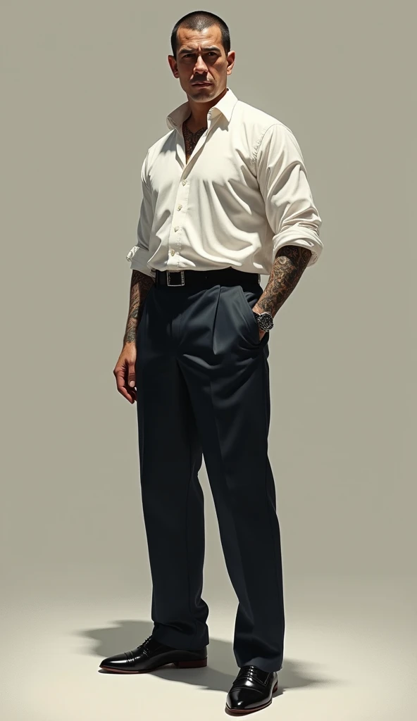 Japanese Yakuza in Dress Shirt and Dress Shoes Art Full Body Portrait