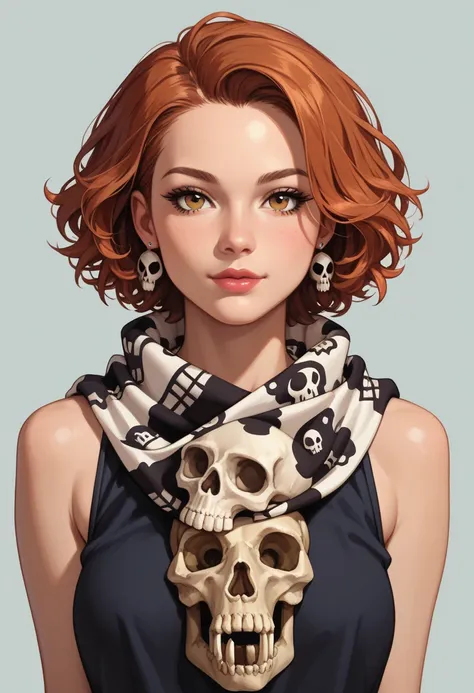 score_9, score_8_up, score_7_up, beautiful, perfect eyes, Homesteader, Skull print scarf, Intangibility nude girl