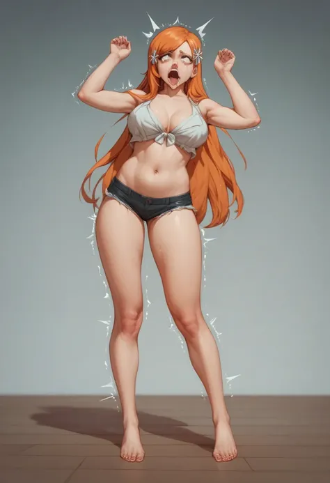 Orihime Inoue from Bleach gore blod scene screaming death knife navel full body feet gore blod blod blod ryona stab horror scene gore ryona pain Orihime in pain navel focus feet trembling gore pain ryona stab