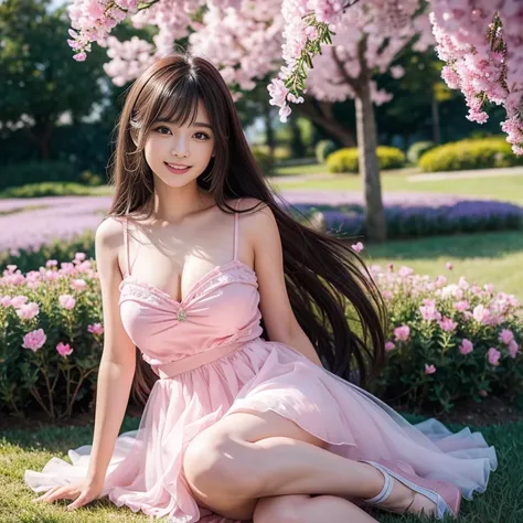 laughing out loud，In the lavender flower field, (knee shot),  1 girl, long hair, Slender body shape, 超face slimming型, face slimming, delicate lips,  pretty eyes, thin blush, Eyes are light brown,View here, (actual:1.3), 8k, ,  super detailed,  High Quality...