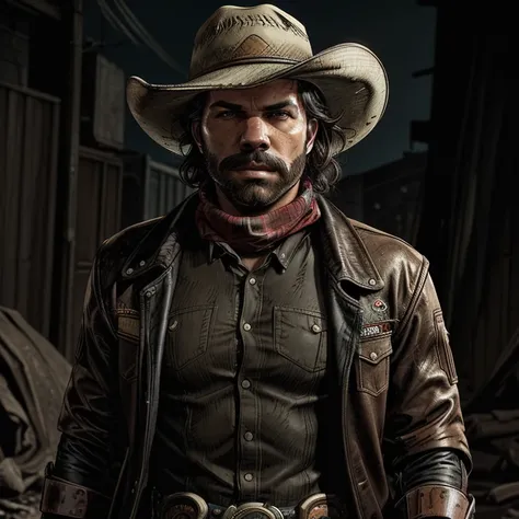 Pivalora1 IMG_7621.CR2: 1man, solo, ((Masterpiece)), ((ultra-detailed, 8k quality)), (top quality), (best composition), (high resolution), cinematic bust shot of a rugged cowboy, wearing a cowboy hat and scarf, cyberpunk wild west aesthetic, inspired by Je...