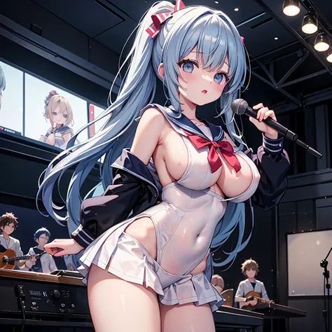  Big Breasts, revealing sailor suit  ,  place where everyone has instruments is a live concert house where you can see the universe,A lot of customers,Picture seen from afar,Setting diagram, Overlooking,  high definition , masterpiece,  anatomically correc...