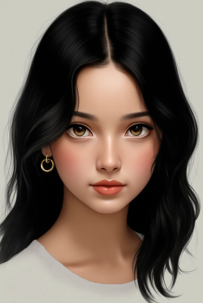  face of a white-skinned girl, Black haired long-haired haired girl with a hoop, light eyes, Take 