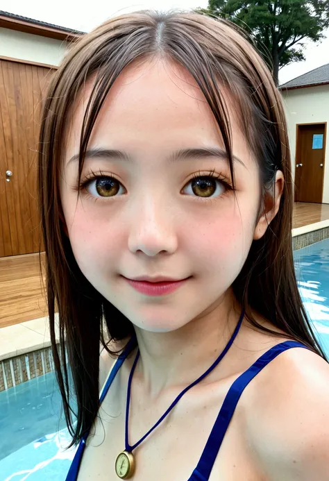 （Details · Ultra High Resolution ）:
 scene where modern Japanese high school students communicate in a pool classroom。Wide々 blue tiles and transparent water shine in the indoor pool 、 Bright natural light shines through large windows 。 Students wear school...