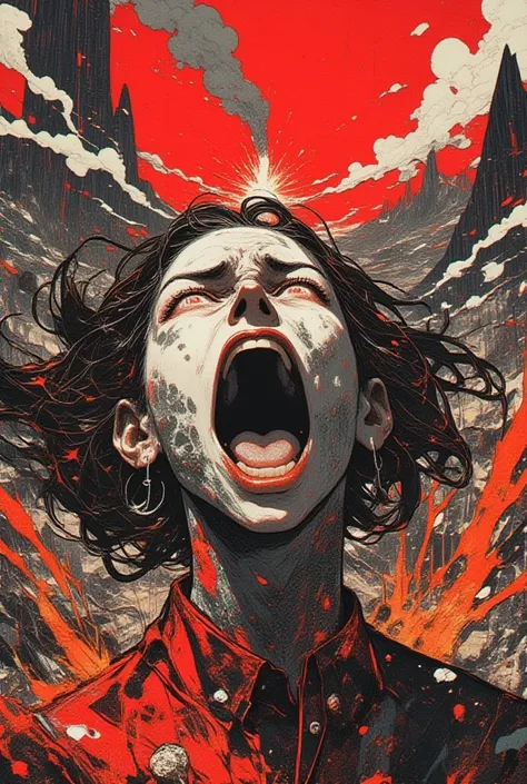   A woman who yells in anger,Major eruption,Black,White,red,Surreal collage,a contemporary artistic collage,collage artwork, New Album Cover , Great Job !! ,digital collage、(collage ),collage art,contemporary collage,mixed media collage, Surreal +      is ...