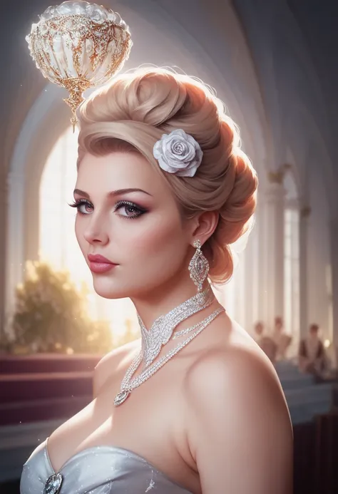 a sexy popes trophy wife, beautiful detailed eyes, beautiful detailed lips, extremely detailed eyes and face, long eyelashes, elegant dress, beautiful ornate jewelry, hyper realistic, cinematic lighting, rich vibrant colors, high resolution, 8k, photoreali...