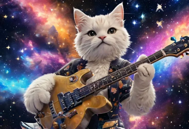 Cosmic Cat playing a guitar in front of a galaxy background, 
Eleanor Hamilton, 
Tumblr trend, 
Fairy art, 
Eloquence, 
Cosmic Cat, 
Cosmic Cat, 
Lockout, 
Planet of Cats, 
Cosmic Kitten, 
He is a Rockstar, 
The cat calls a spaceship, 
Album Art, 
Wonderfu...