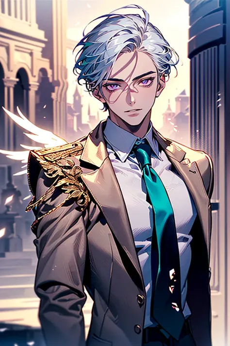 ((Top Quality, best quality, Masterpiece)), ((Ultra Detailed Face, Detailed Lips, Detailed Eyes)), ((1man, solo)), ((A handsome 18 years old boy)), ((Icy White Hair, short and messy bangs)), ((Plum Purple Eyes)), ((Exquisite face, Exquisite eyes, very hand...