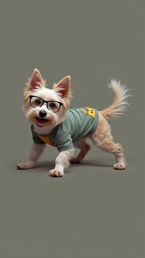 Use the image and put glasses and a t-shirt on the dog