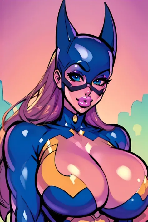 ((masterpiece)), (( top quality)), ( Portrait of a beautiful girl), Batgirl, Big breasted,  beautiful woman,  High quality sexy body .