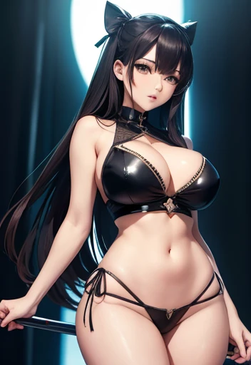 An anime waifu, Busty pretty and fun,  slender body wide hips and thin waist cute face looking at the viewer 