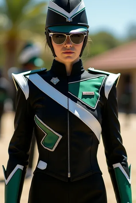  Black Drum and Bugle Corp Uniform, dorado, green and white, inspirado en Blue Devils Drum and Bugle Corp