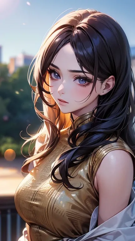 a cool anime 18 years old girl on queen dress, elegant dress, beautiful detailed face, long wavy hair, perfect body ratio, adorable girl, 3:4 body looks, front view, look at the camera, perfect background, (best quality,4k,8k,highres,masterpiece:1.2),ultra...