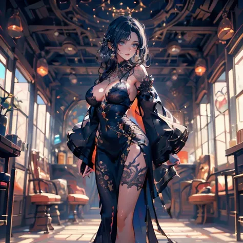 Full body Waifu beautiful detailed eyes, beautiful detailed lips, extremely detailed eyes and face, longeyelashes, 1girl, sensual, young woman, sexy medium / large breasts, beautiful feminine face, nice sexy thighs, slim, sexy, erotic, beautiful fashion cl...