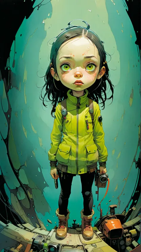 by Jean-Baptiste Monge and Tomer Hanuka, Chartreuse 78, wide angle, hyper detailed, comic book cover art, bold lines, expressive drawing, American female
