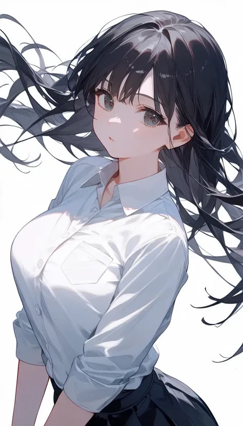 Score_9,Score_8_up,Score_7_up, perfect face, score_6_up, score_5_up, score_4_up, beautiful face, (((anime))), (((source_anime))), white skin, cool woman, black skirt, (((white business shirt))), top quality eyes, detailed texture, ((nsfw)), (white backgrou...