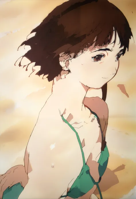 suguha,Mar，  swimsuit，  moist and shiny skin ，smile，sun，  bikini negro， Sandy Beach , brown hair with bangs, long hair down to the back, brown eyes, devil fruit powers hana hana 