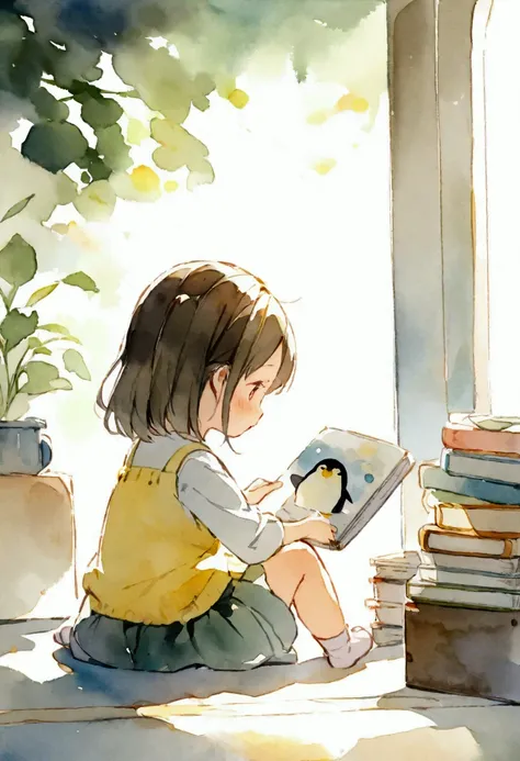 girl with penguin　Picture books　watercolor