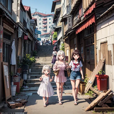 
((  Masterpiece 、 top quality、 Official Art 、Detailed Anime、Unity 8 ｋ wallpaper))、(( 3 girls stepping in groups、3 girls in summer clothes 、smile))、Have fun with everyone 、(Poor conditions、Battleship Island:1.2)、(Living Style、General store、Abandoned hot sp...