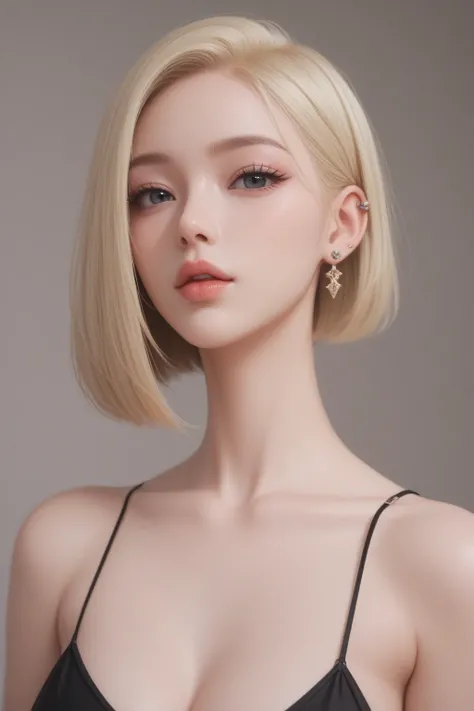 score_9, score_8_up, score_7_up, score_6_up, 1girl, 20yo, korean beautiful girl, blonde hair, bob_cut, earrings, piercings, ,medium lips size, looking_at_viewer