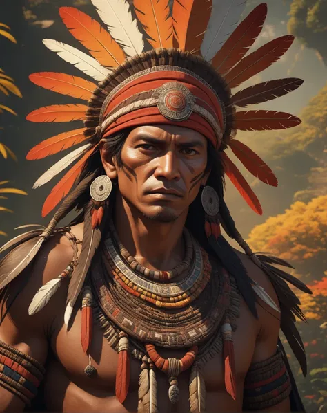 ((Foto RAW),  absurd, ( absurd resolution)),  masterpiece ,  best quality , ( Extremely detailed 8k unity CG wallpaper), ( best illustration), (best shade), 1 man, negro, chief of the tribe