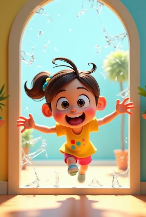 A girl that run into the window
Give me a cartoon 3d image