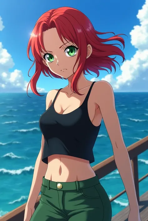 Screen cap de one piece ,  21 year old girl   , Red hair ,  green eyes, Daughter of a pirate