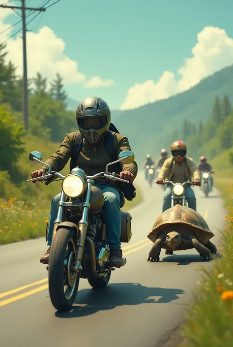 Motorcycle races so slow that they are overtaken by a turtle