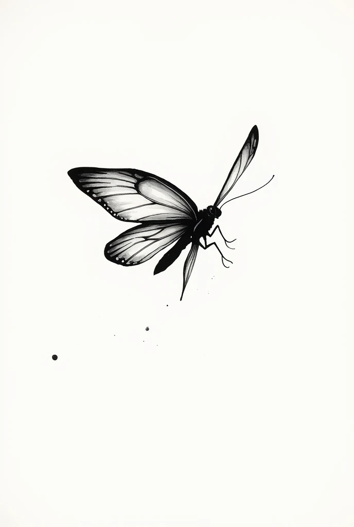 A butterfly is fluttering Art style: monochrome graphic ink art.