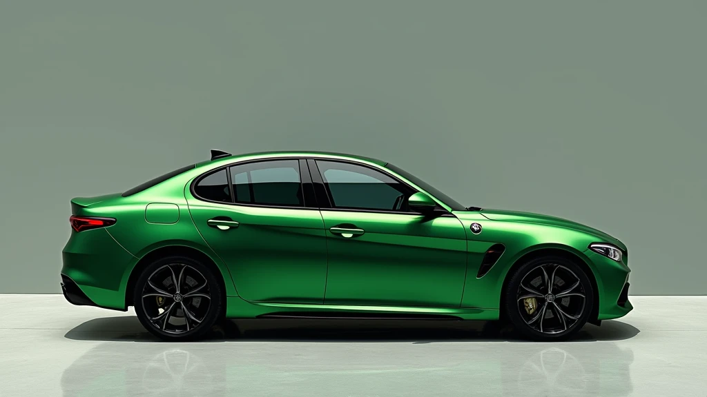 A stunning and sleek side image view of the Alfa Romeo Giulia green color showcased