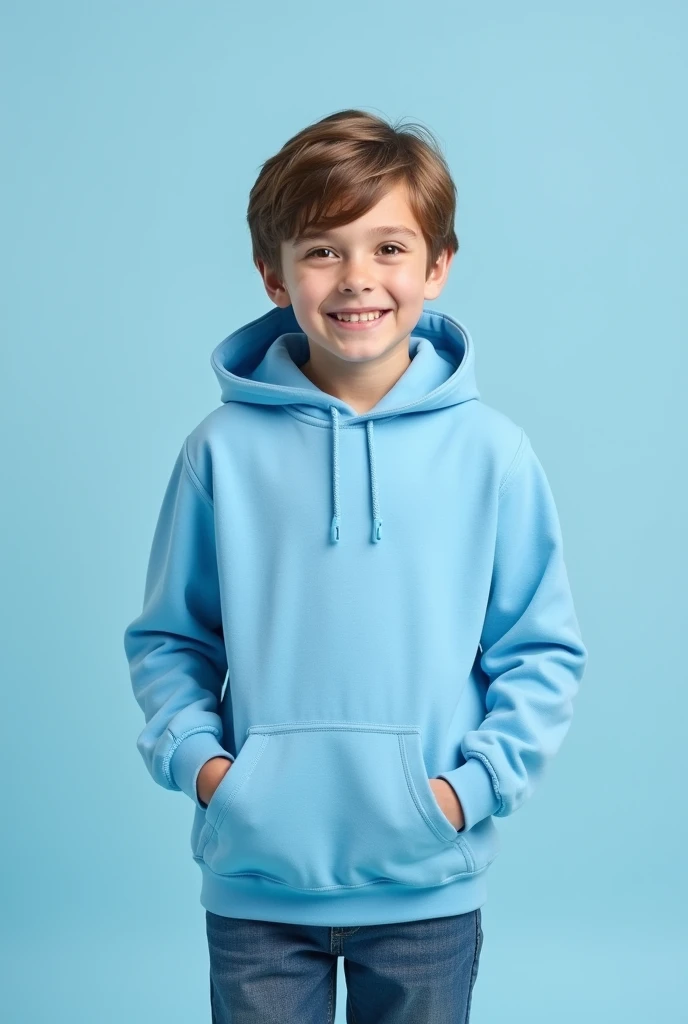 Hoodie for boys , sky blue,  with hood and pocket in the middle