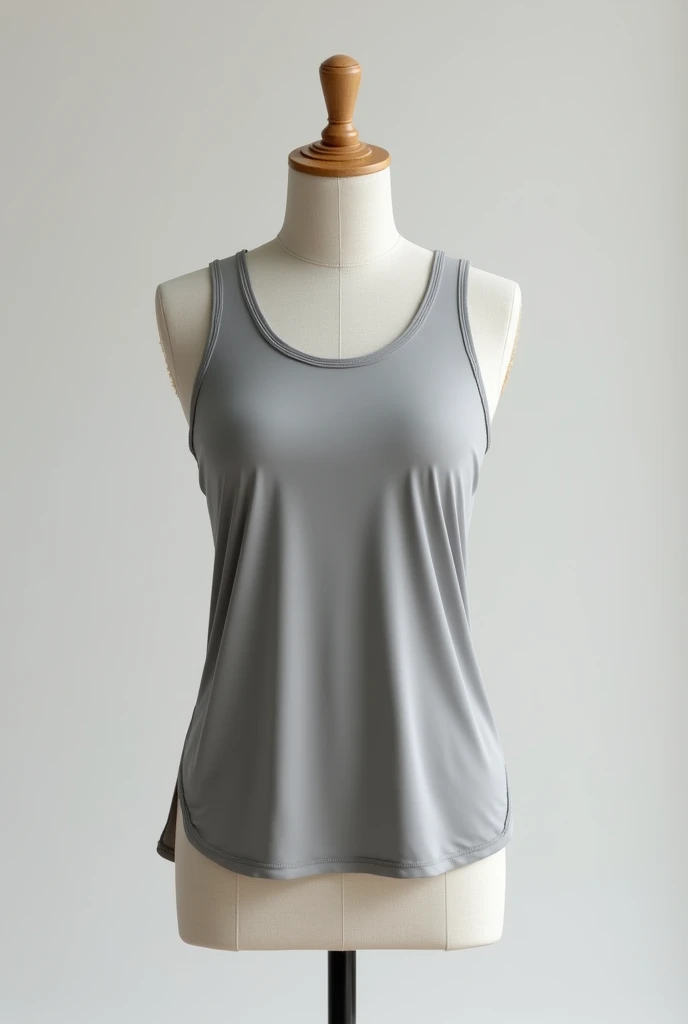 Sleeveless sports t-shirt for women color gray split back in a mannequin front and back 