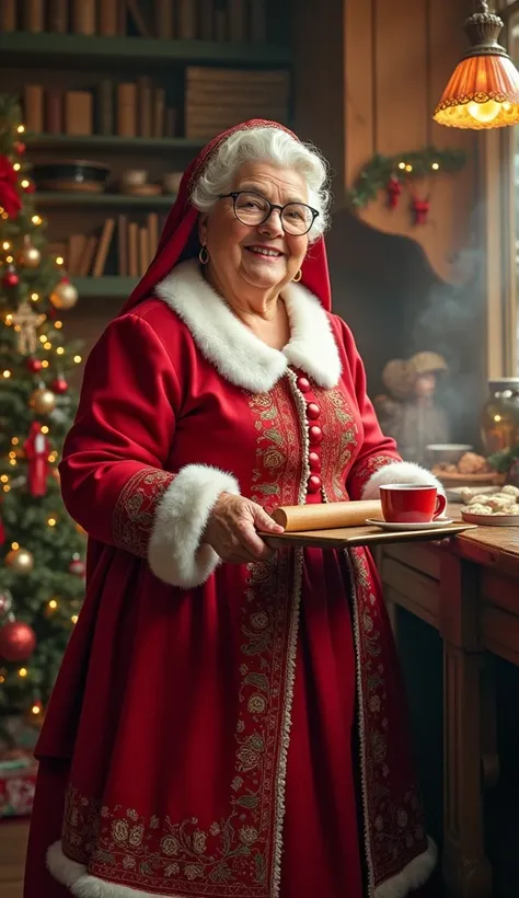 Mrs. Claus, also known as Santa’s wife, is a warm, kind-hearted, and maternal figure who supports Santa and the elves during the Christmas season.

Physical Appearance

Age: Depicted as elderly, similar to Santa, with a cheerful and loving demeanor.

Hair:...