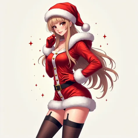 cute female in Santa Claus outfit with long black mesh stockings, sticker, hd, vector