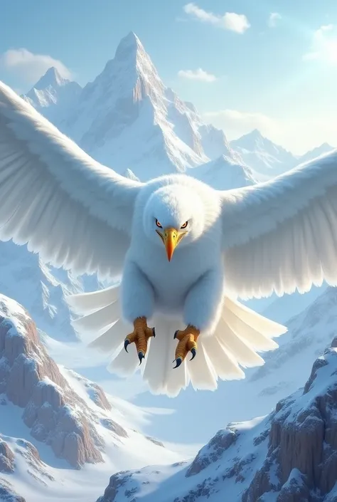 An enormous size big giant white snow eagle